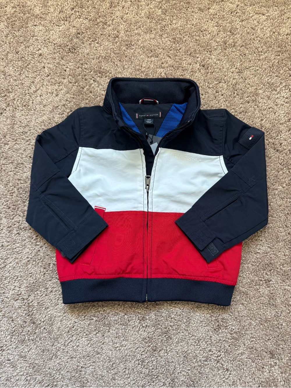 Tommy Hilfiger Colorblock Hooded Full Zip Windbreaker Jacket Navy Red White 24M